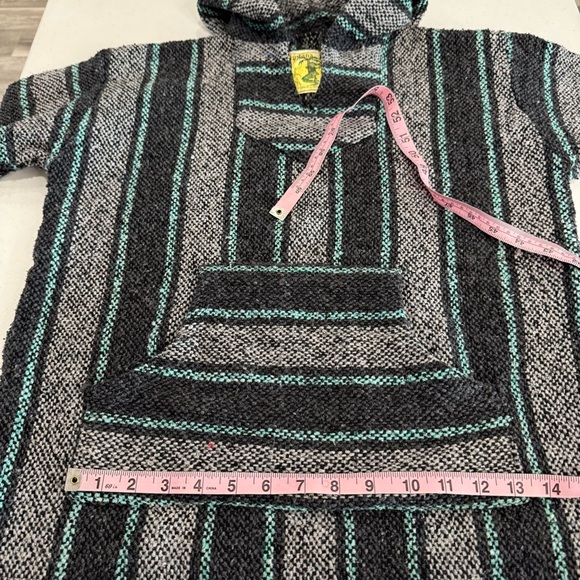 Iguana Jack Woven Baja Mexican Hoodie Southwest Grey/Teal Pullover Kid’s Size XL - Picture 5 of 11